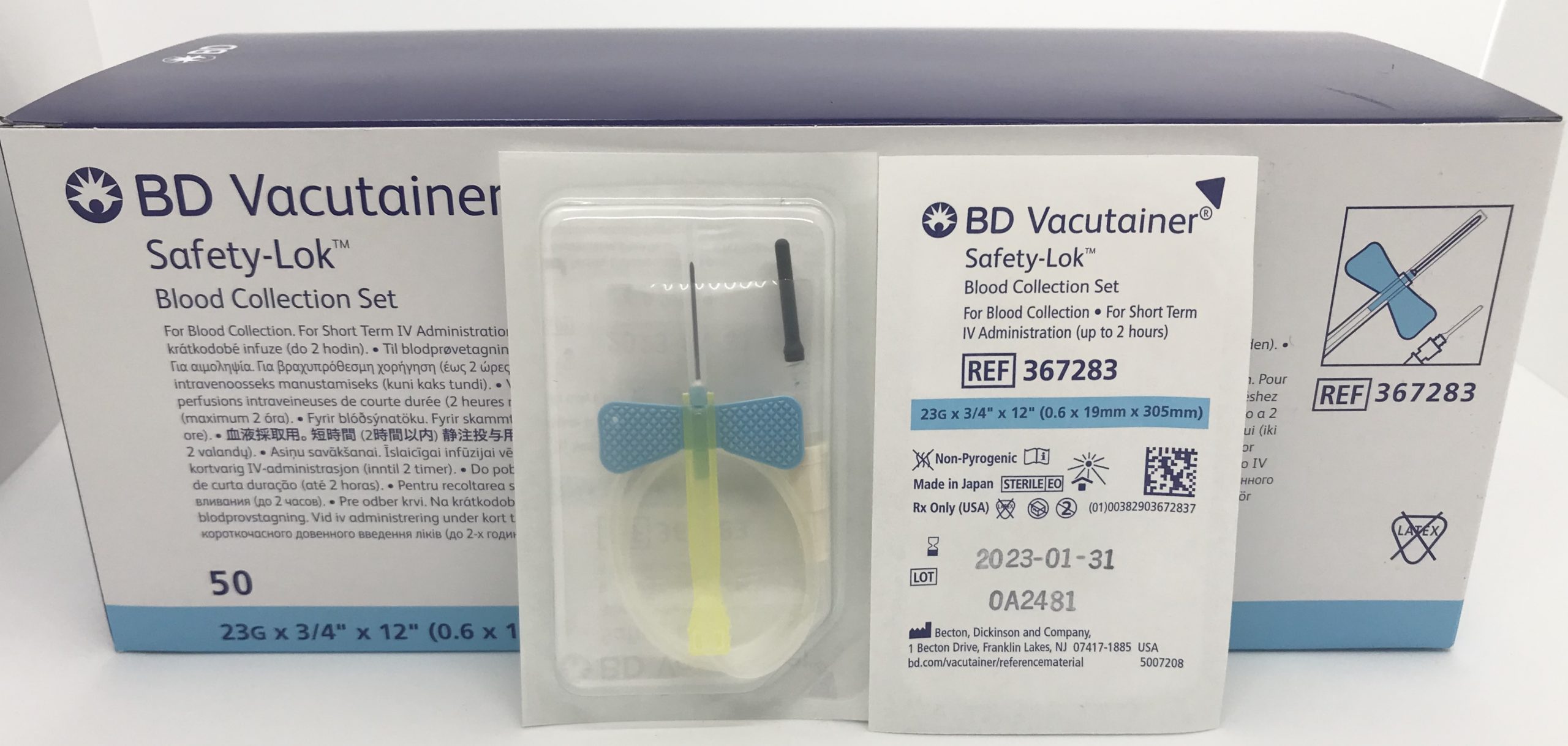 BD Winged Blood Collection Safety Lock Needle 23G 50/bx – CAVALA SCIENTIFIC